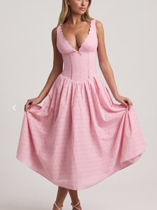 Oh Polly Dresses & Skirts - NWT Oh Polly Pink Floral Eyelet Maxi Dress - Size 4
